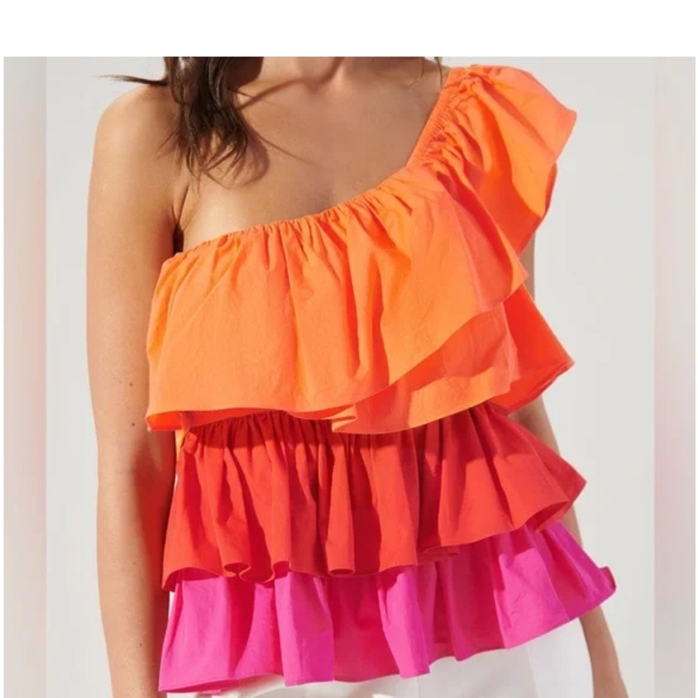 SUGARLIPS Luciana Colorblock One Shoulder Ruffle Blouse